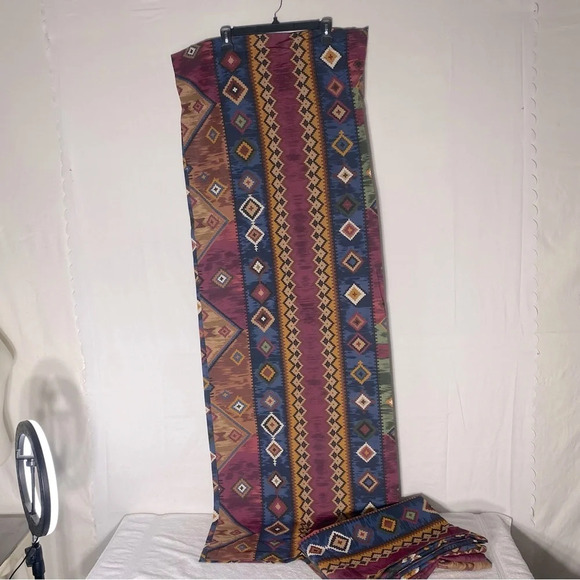 Vintage Burgundy Blue Yellow Southwestern Print Curtains x4 Panels - Picture 5 of 11